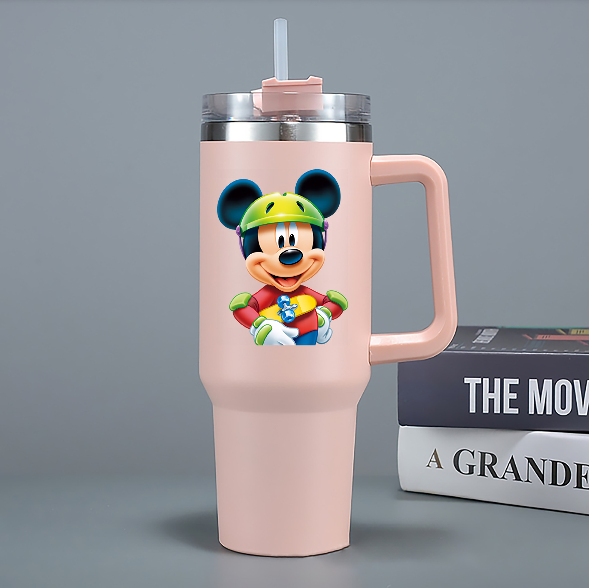 （画像用） ミッキーマウス Mickey Mouse 1200mL車用タンブラー - クリスタルステッカー（プラスチックストロー付き）